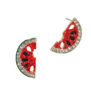 Kawaii Lolita Pastel Goth Rhinestone Watermelon Stud Earrings